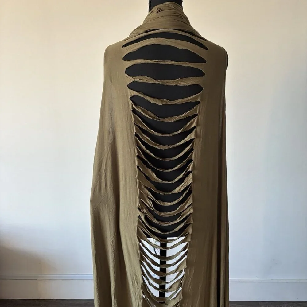 Ashro Open Front Cardigan Vest ONE SIZE MISSY Olive Green Slashed Boho NWT - Picture 9 of 12